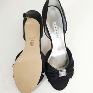 Caparros black satin d'orsay heels evening sandal black dress size 8.5